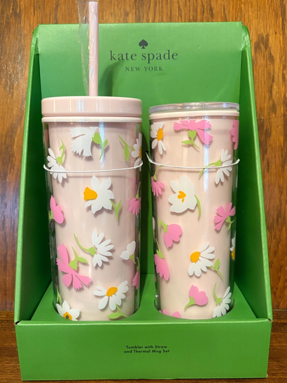 NIB-Kate Spade-SET-Floral🌸Waltz-Insulated Tumbler w/Straw & Thermal Tumbler Mug